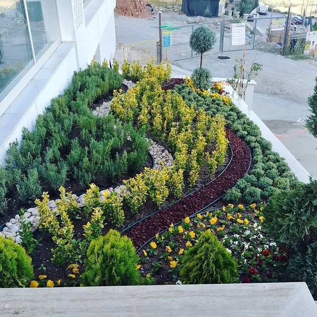 Peyzaj uygulama hizmeti ile kavisli bitki şeridi düzenlemesi